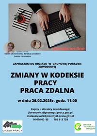 Zdjęcie artykułu GRUPOWA PORADA ZAWODOWA ON-LINE - ZMIANY W KODEKSIE PRACY PRACA ZDALNA