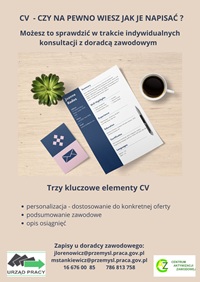 Zdjęcie artykułu ⚠️Jak napisać skuteczne CV? Skorzystaj z indywidualnych konsultacji zawodowych⚠️
