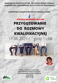 Zdjęcie artykułu GRUPOWA PORADA ZAWODOWA ON-LINE - PRZYGOTOWANIE DO ROZMOWY KWALIFIKACYJNEJ